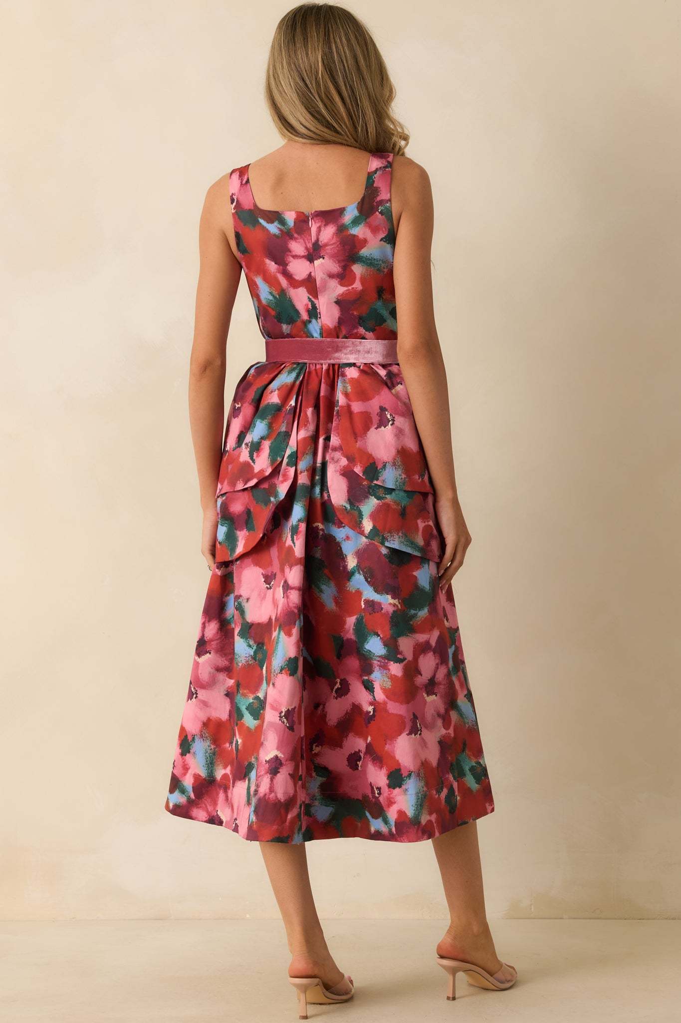 Prosperina Diana Pink Multi Floral Print Cotton Belted Midi Dress