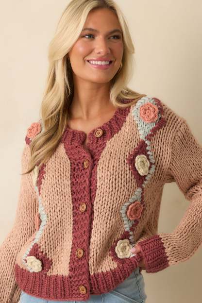 Right Where I Want To Be Dusty Rose Pink Floral Knit Cardigan