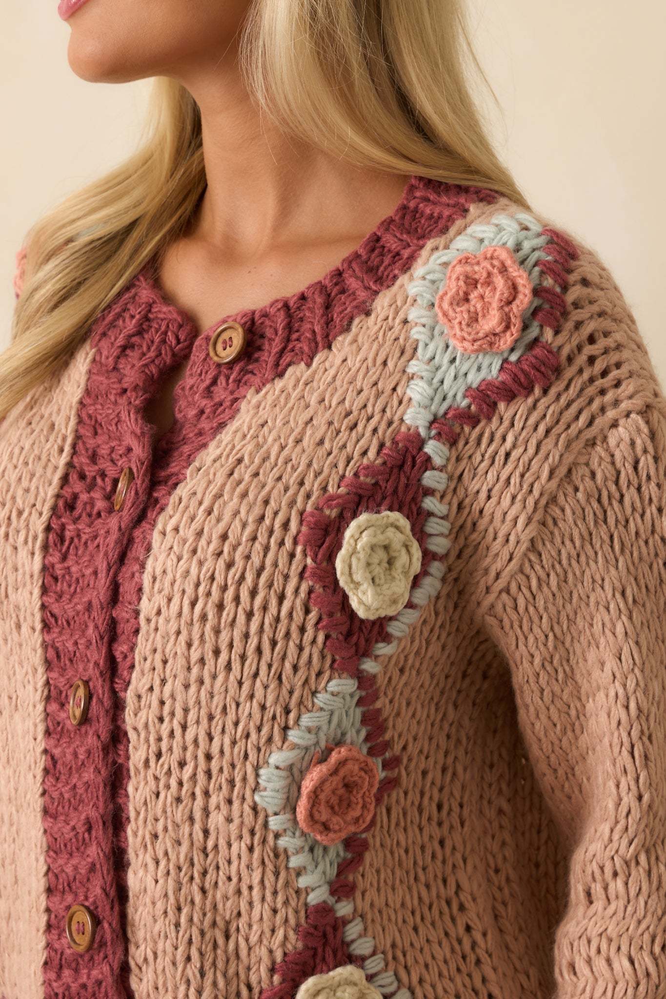 Right Where I Want To Be Dusty Rose Pink Floral Knit Cardigan