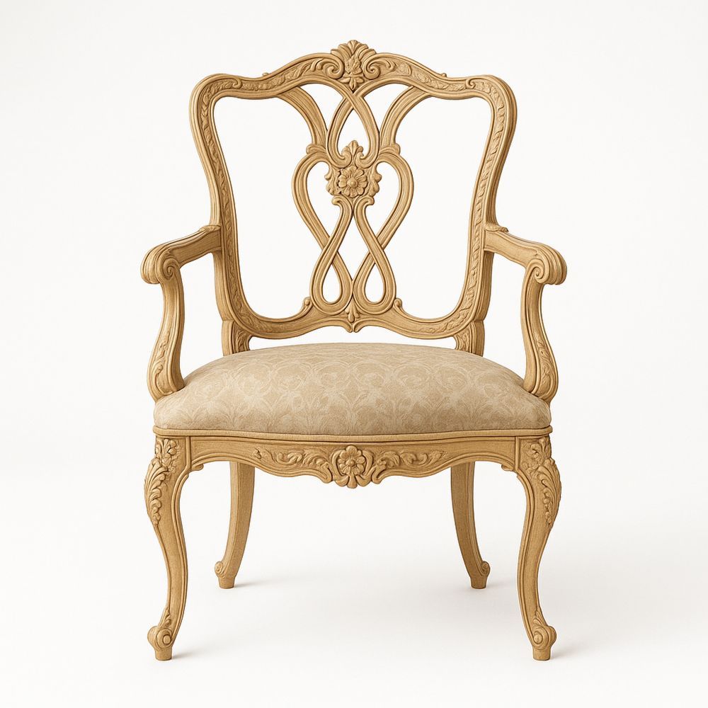 Klassisk armlenestol i heltre med polstret sete beige-havremoderne