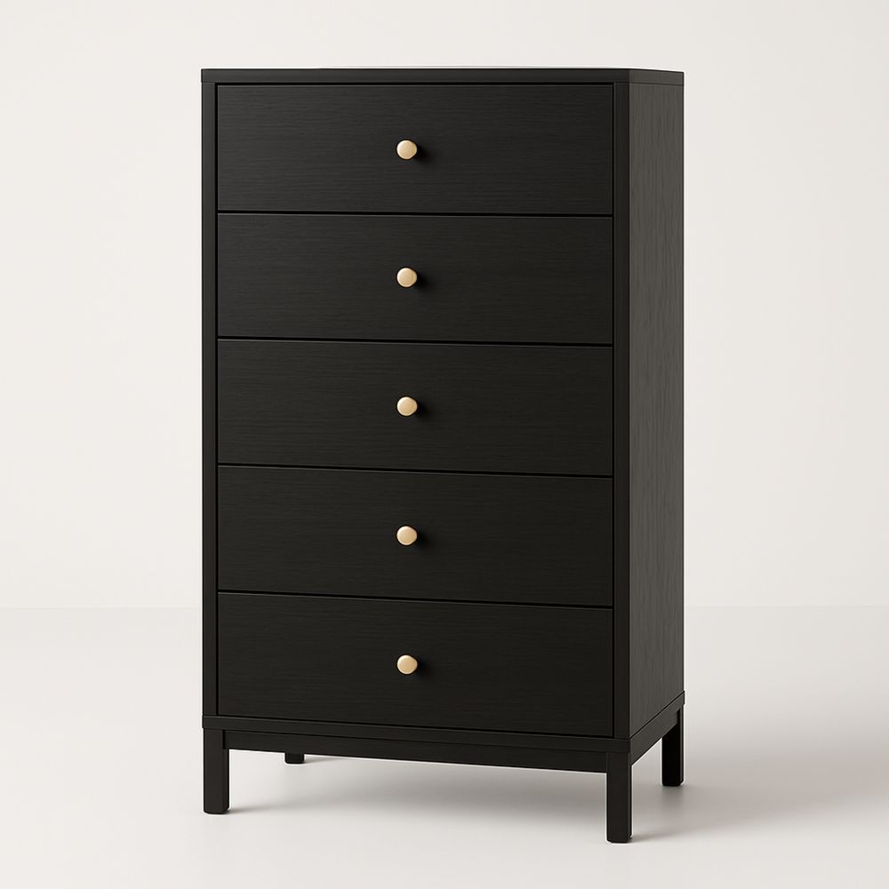 Kommode med 5 skuffer i svart MDF-havremoderne