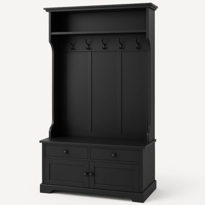 Klesstativ med kroker og oppbevaring i svart tre 180x90x40 cm-havremoderne