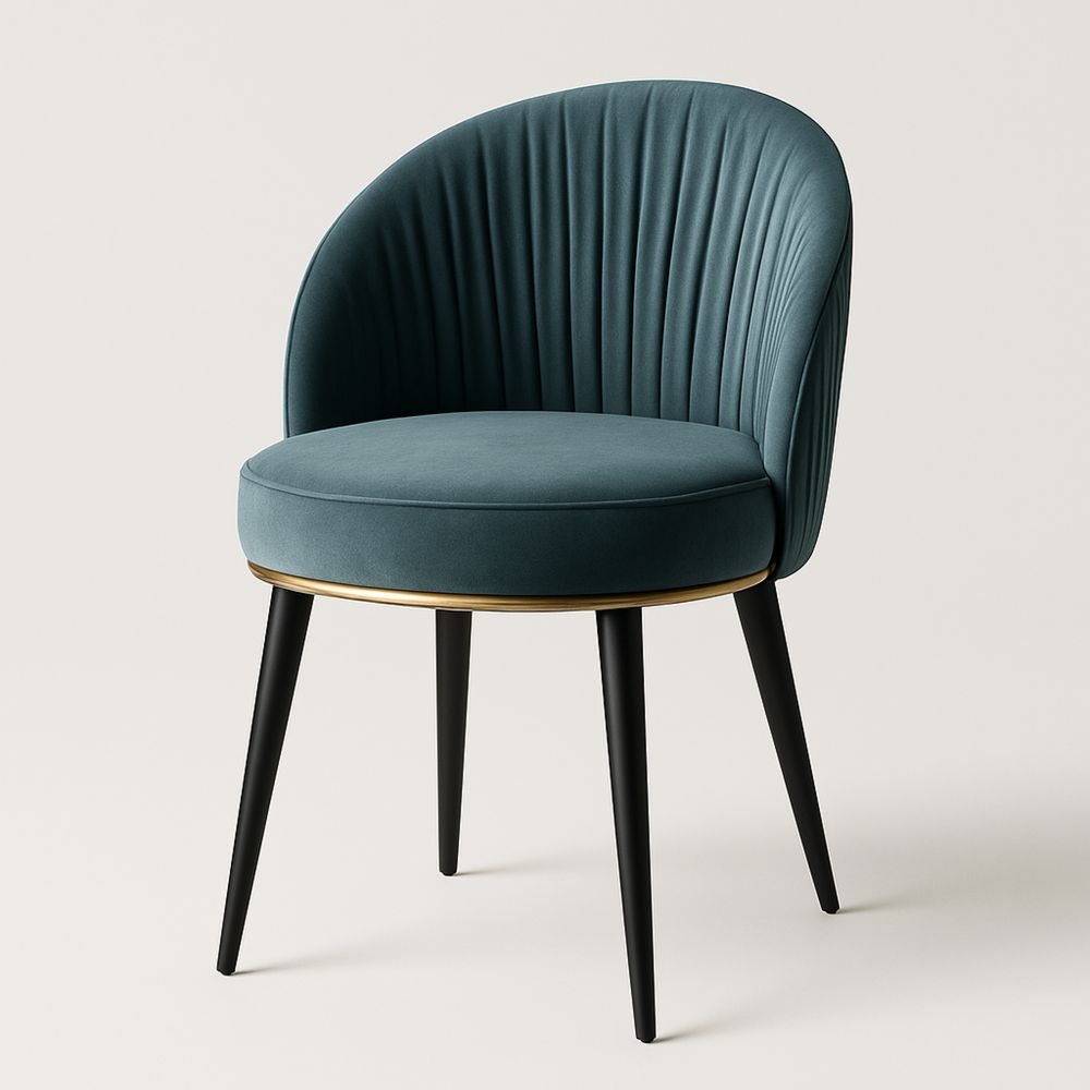 Spisestol i fløyel med metallben og messingdetaljer blå 80 cm-havremoderne