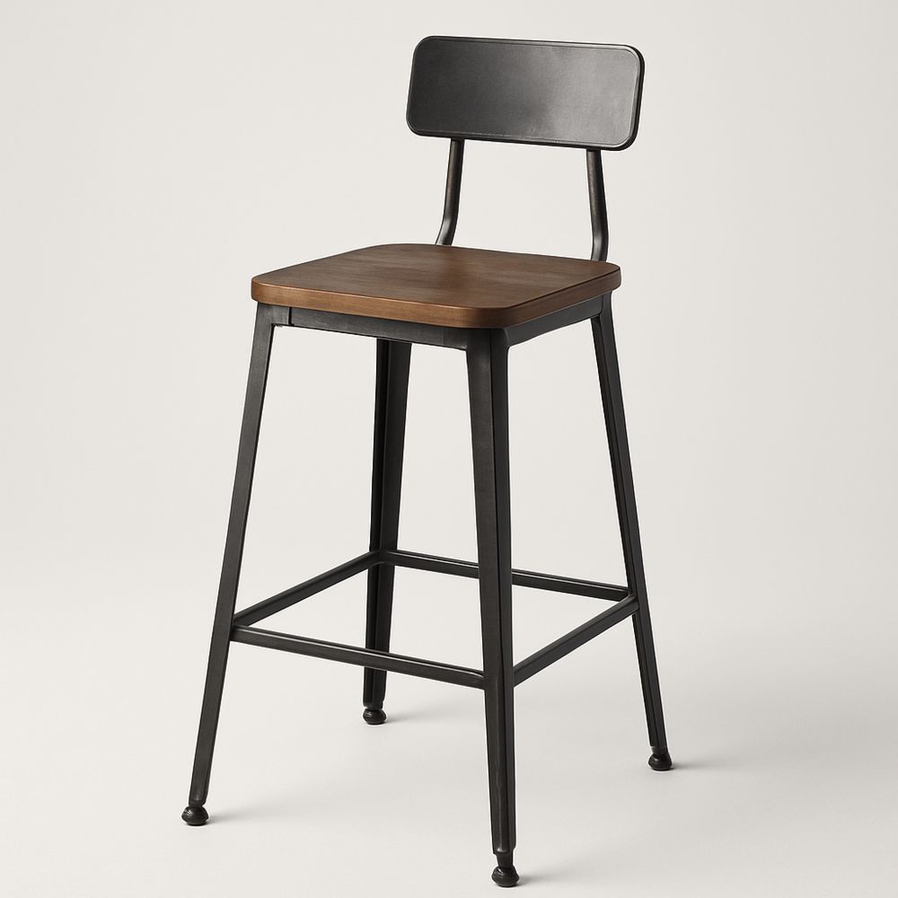 Metall barstol med tretopp svart/brun 44x44x96cm-havremoderne