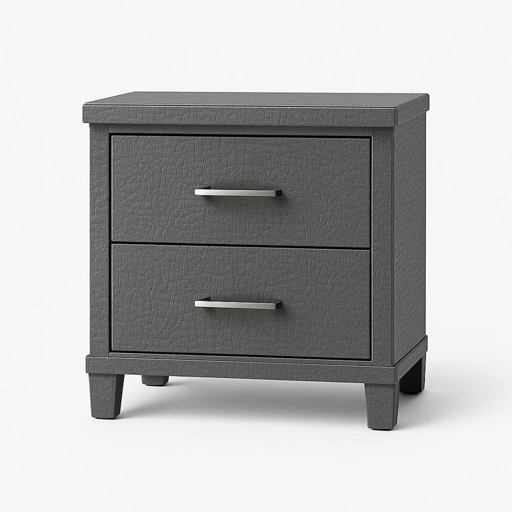 Nattbord med to skuffer i grått treverk-havremoderne
