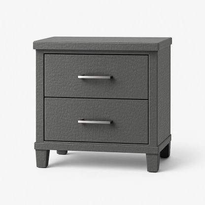 Nattbord med to skuffer i grått treverk-havremoderne