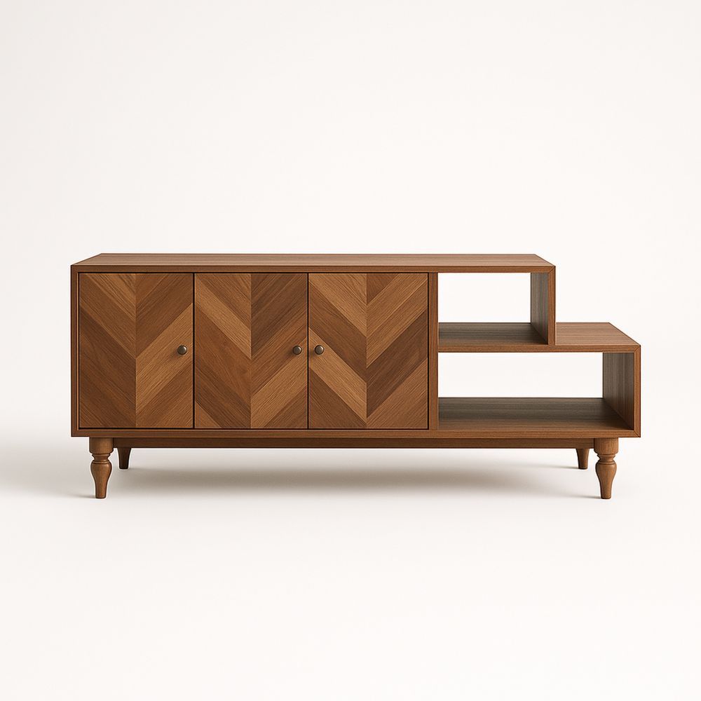 TV-benk i eik med tredører og åpne hyller 150cm-havremoderne