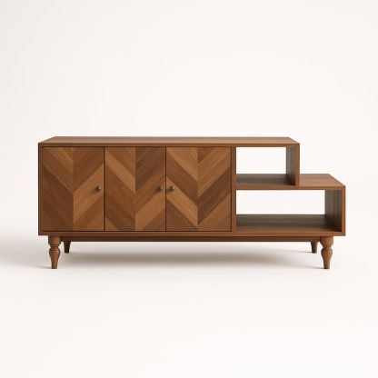 TV-benk i eik med tredører og åpne hyller 150cm-havremoderne