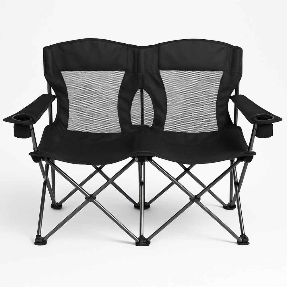 Dobbel Sammenleggbar Campingstol Mesh Svart med Koppholder-havremoderne