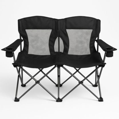 Dobbel Sammenleggbar Campingstol Mesh Svart med Koppholder-havremoderne