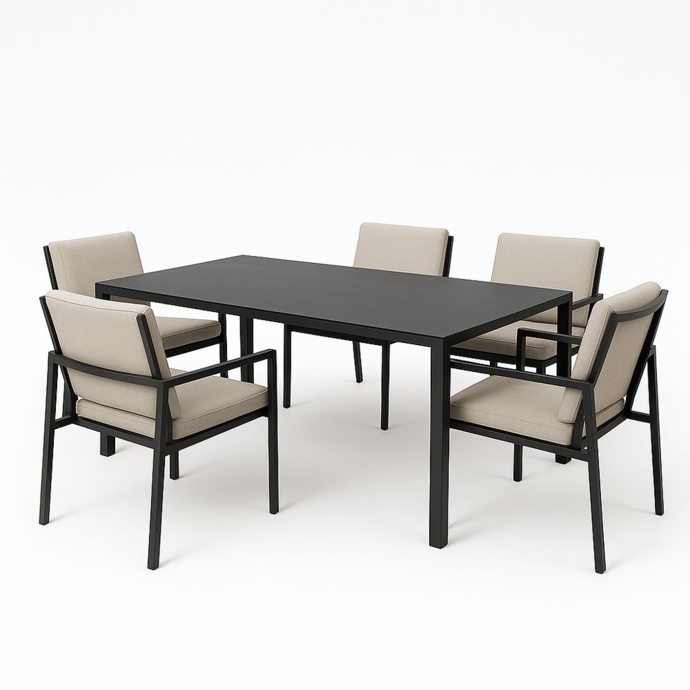 Utendørs spisebordsett i metall med 5 stoler svart/beige-havremoderne