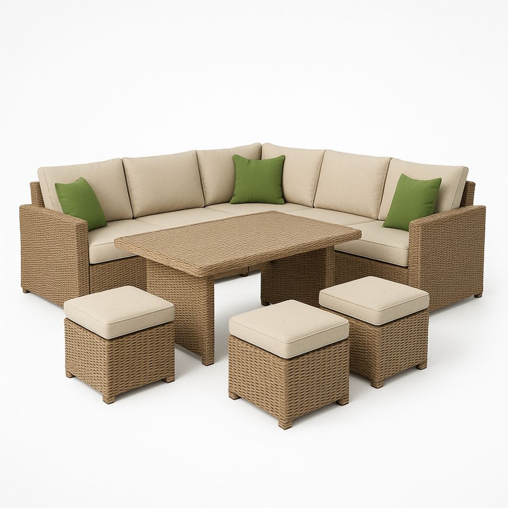 Utendørs møbelsett med hjørnesofa i rotting, pute og bord-havremoderne