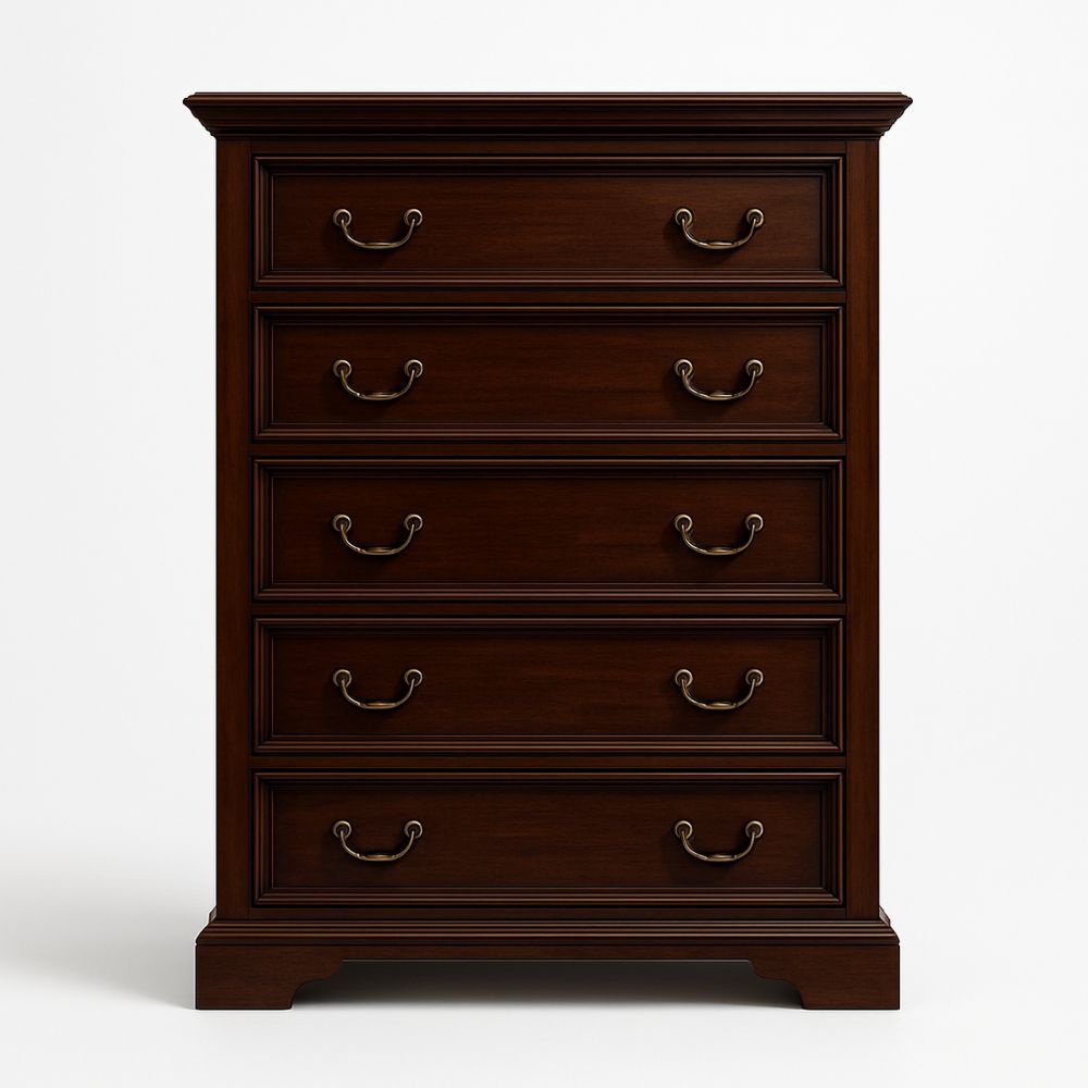 Kommode i tre med 5 skuffer Mørk brun 90x45x120cm-havremoderne