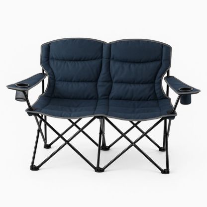 Sammenleggbar dobbelt campingstol med stålramme og polyesterstoff, blå-havremoderne