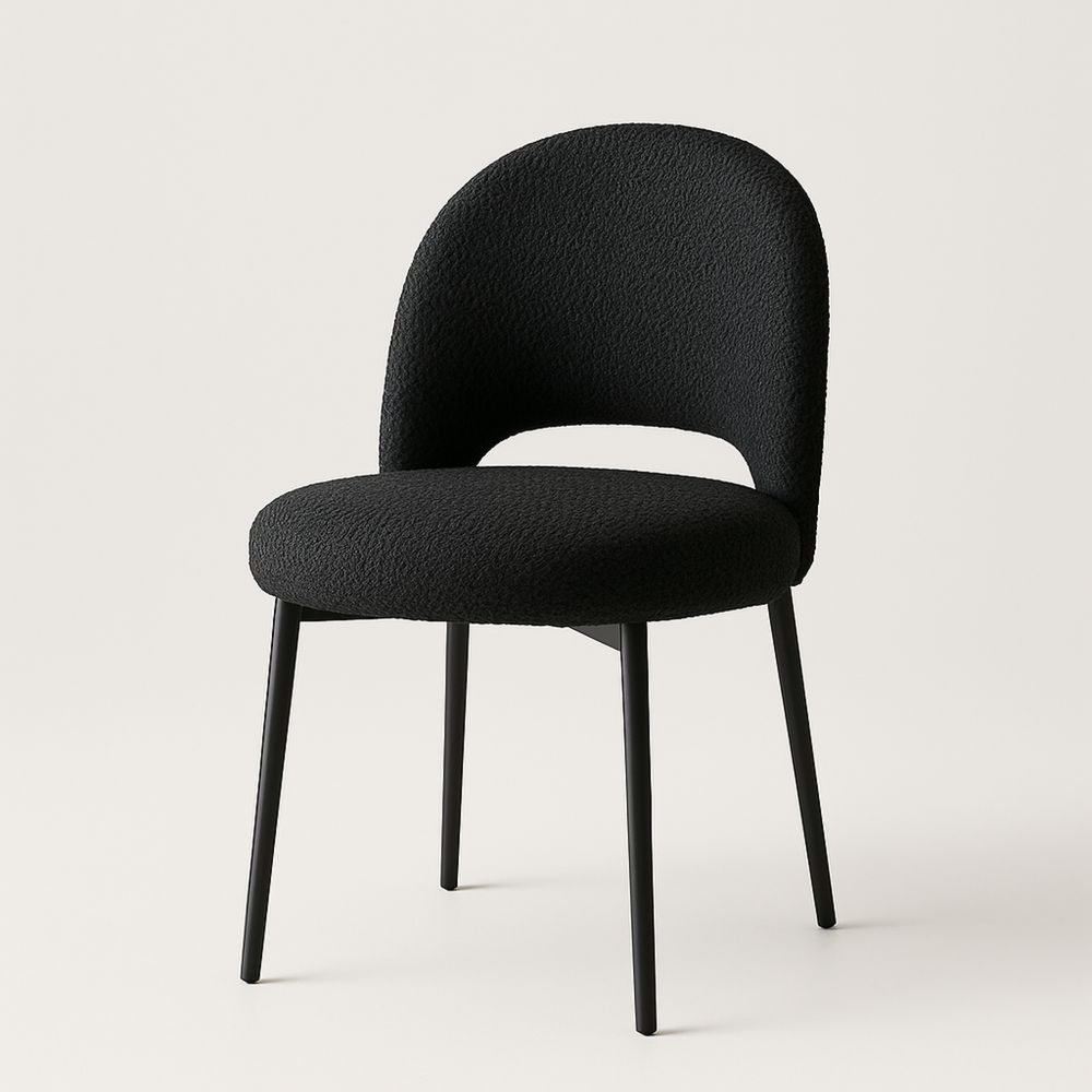 Spisestol i svart stoff med metallben-havremoderne