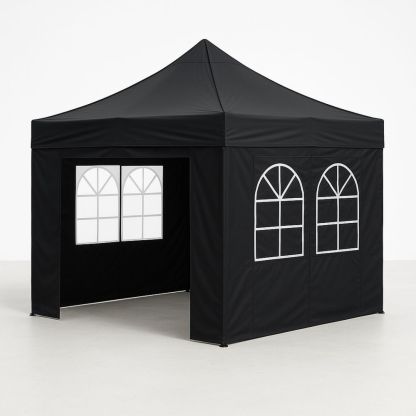 Partytelt utendørs svart polyester med vinduer 3x3m-havremoderne