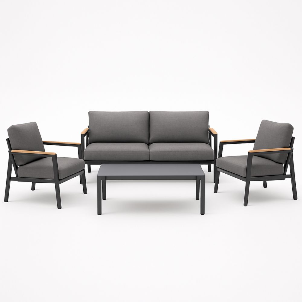 Hagemøbelsett i Aluminium og Polyester Mørkegrå  Sofa og Stoler med Bord-havremoderne