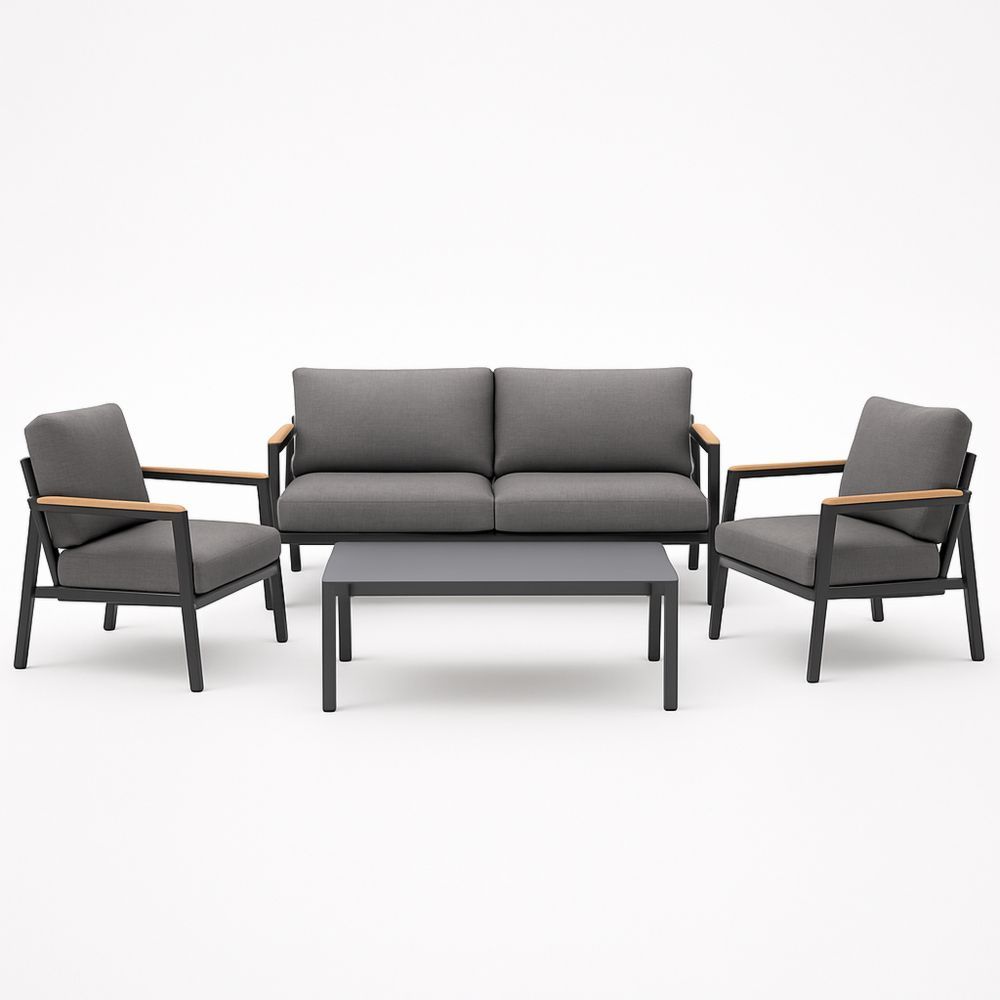 Hagemøbelsett i Aluminium og Polyester Mørkegrå  Sofa og Stoler med Bord-havremoderne