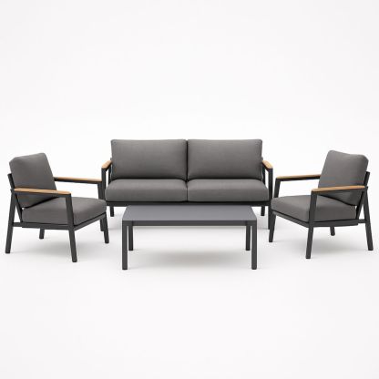 Hagemøbelsett i Aluminium og Polyester Mørkegrå  Sofa og Stoler med Bord-havremoderne