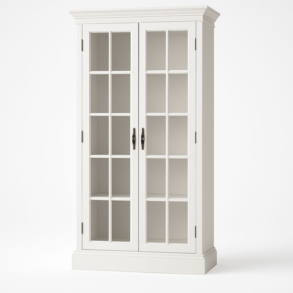 Hvitt dekorativt skap i MDF med herdet glassdører 180 cm x 90 cm x 40 cm-havremoderne