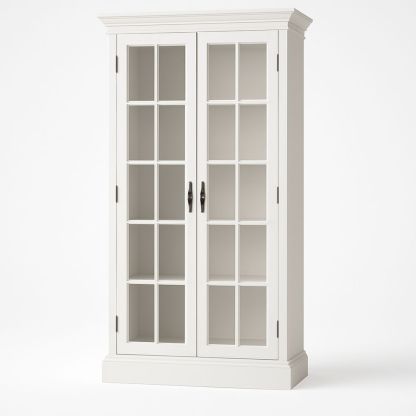 Hvitt dekorativt skap i MDF med herdet glassdører 180 cm x 90 cm x 40 cm-havremoderne