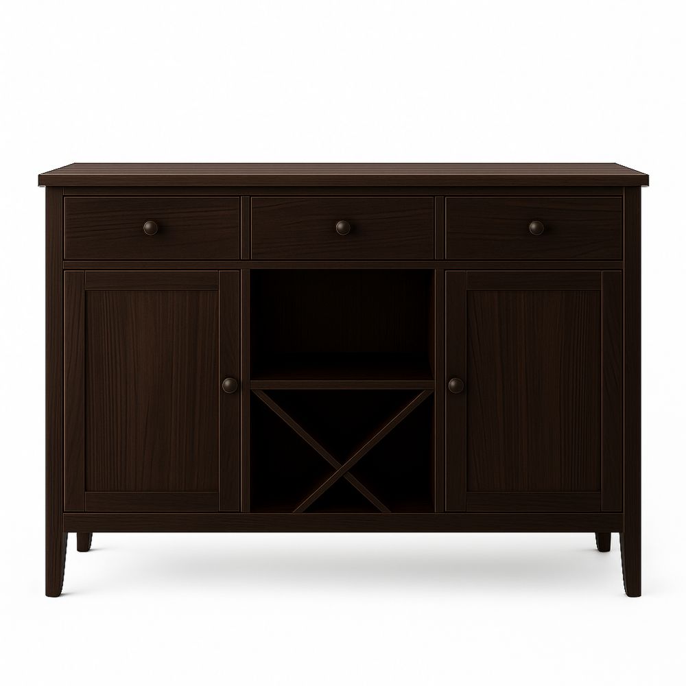 Treskjenk med mørk finish og tre skuffer-havremoderne