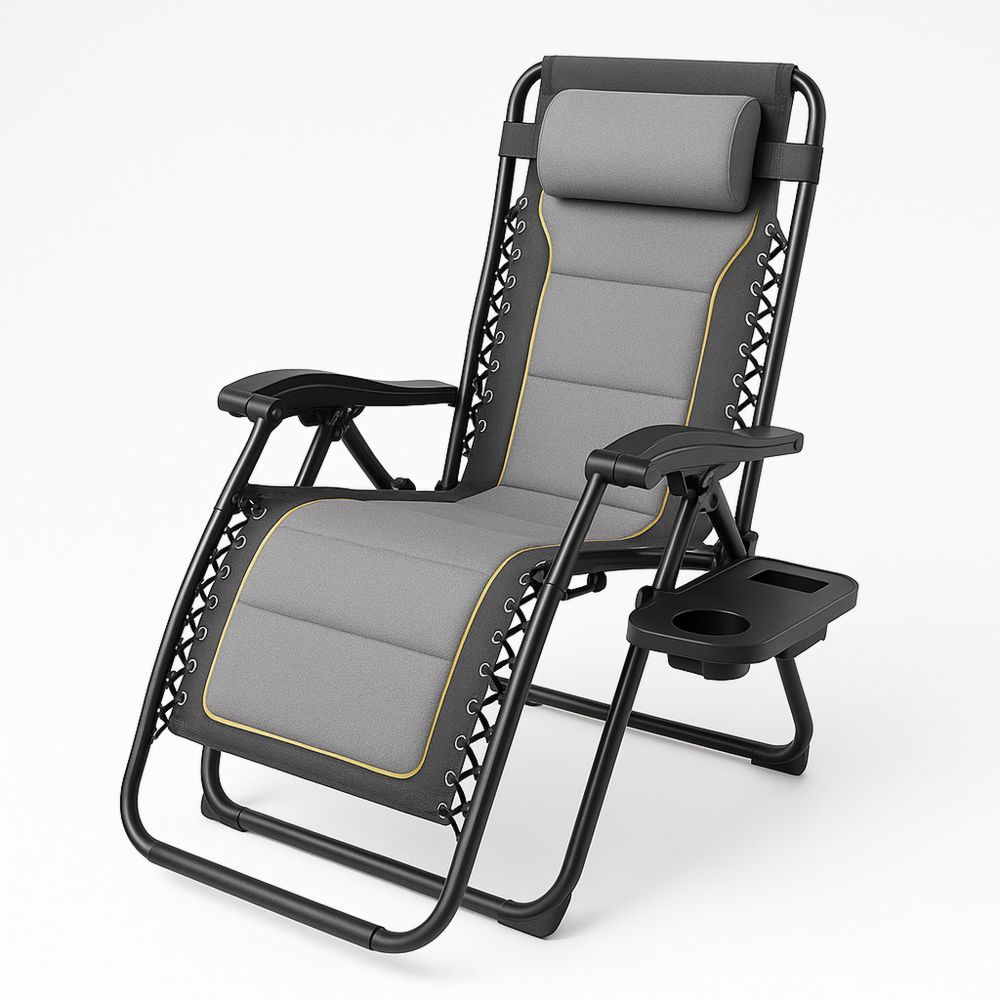 Justerbar hvilestol med stålramme og polyesterstoff, grå-havremoderne