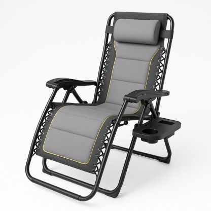 Justerbar hvilestol med stålramme og polyesterstoff, grå-havremoderne