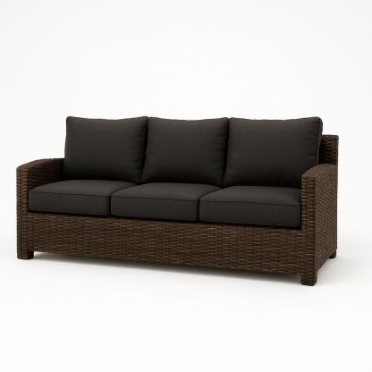 3-seter utesofa i flettet rotting med polyesterputer brun/svart-havremoderne