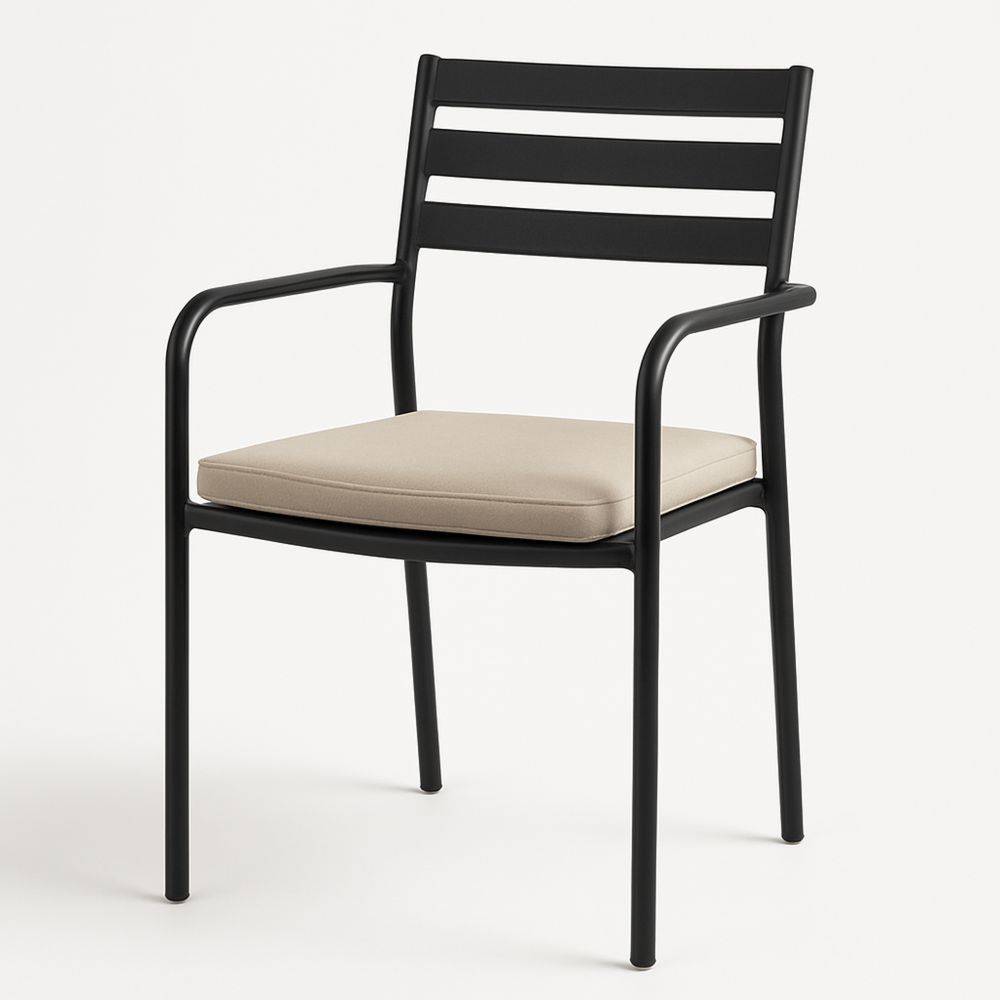 Utendørs hagestol i aluminium med polyesterpute svart/beige-havremoderne