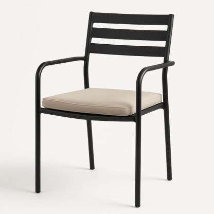 Utendørs hagestol i aluminium med polyesterpute svart/beige-havremoderne