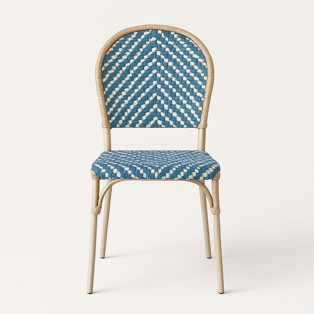 Utendørs stol i rotting og stål blå/hvit 88cm høy-havremoderne