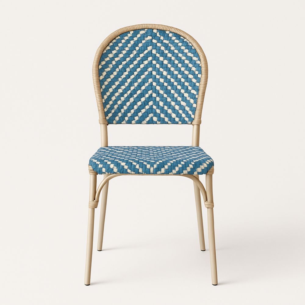 Utendørs stol i rotting og stål blå/hvit 88cm høy-havremoderne