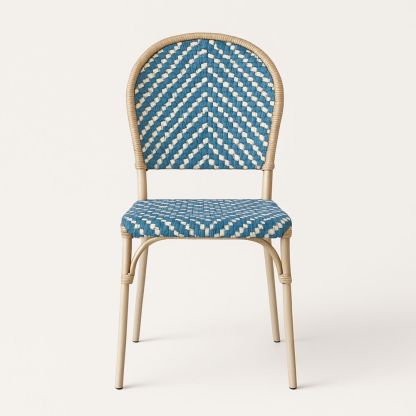 Utendørs stol i rotting og stål blå/hvit 88cm høy-havremoderne