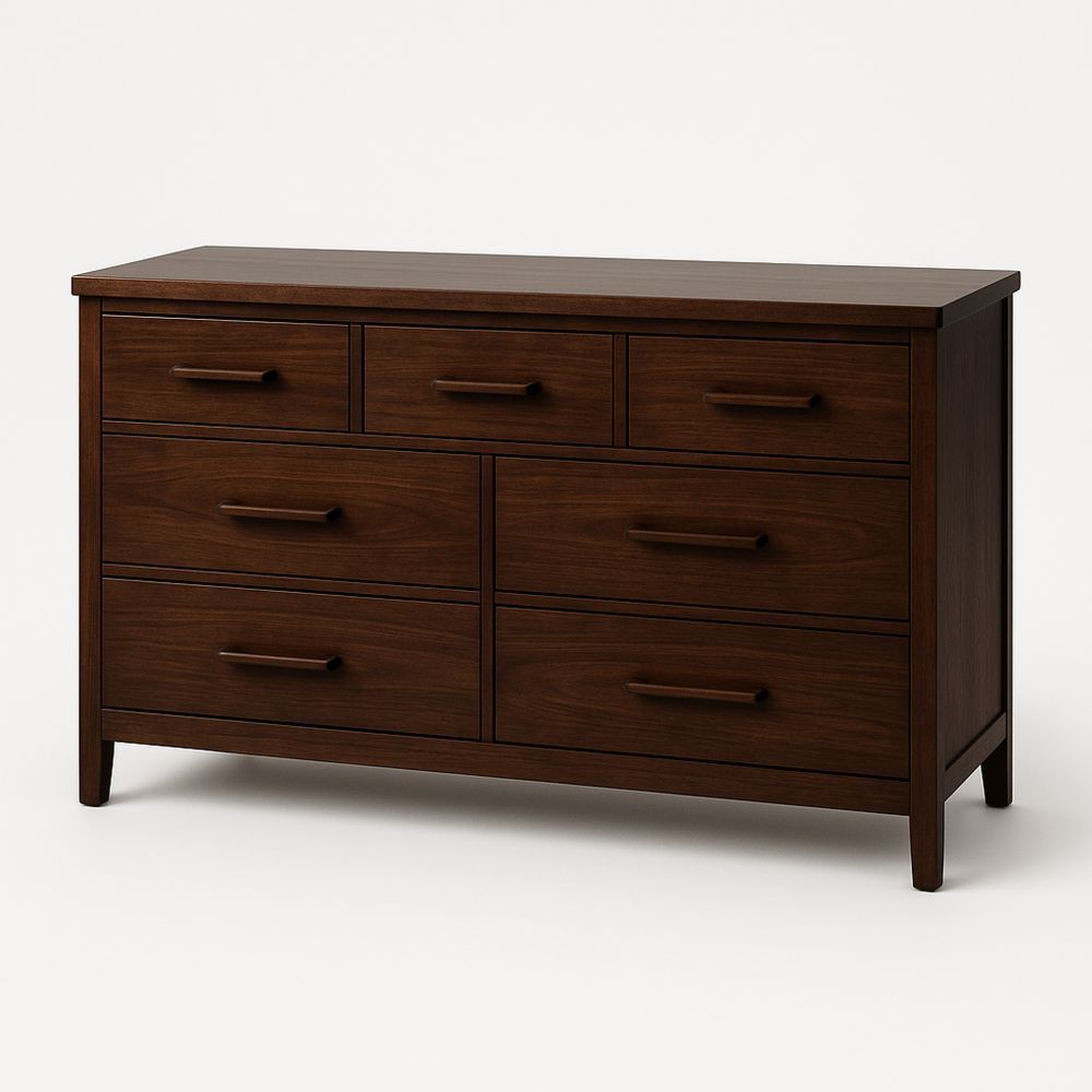 Kommode i tre med 7 skuffer brun-havremoderne