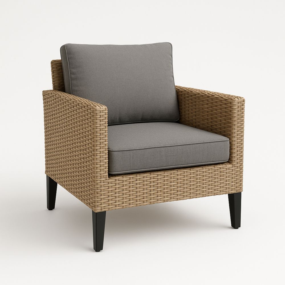 Stol i kunstrotting med polyesterputer og metallben-havremoderne