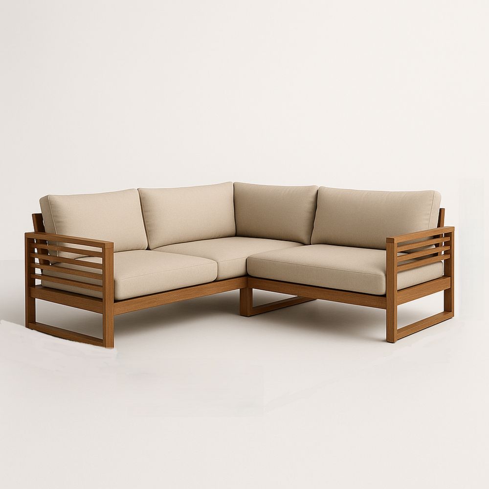 Utendørs hjørnesofa i tre med puter 230x230x70 cm-havremoderne