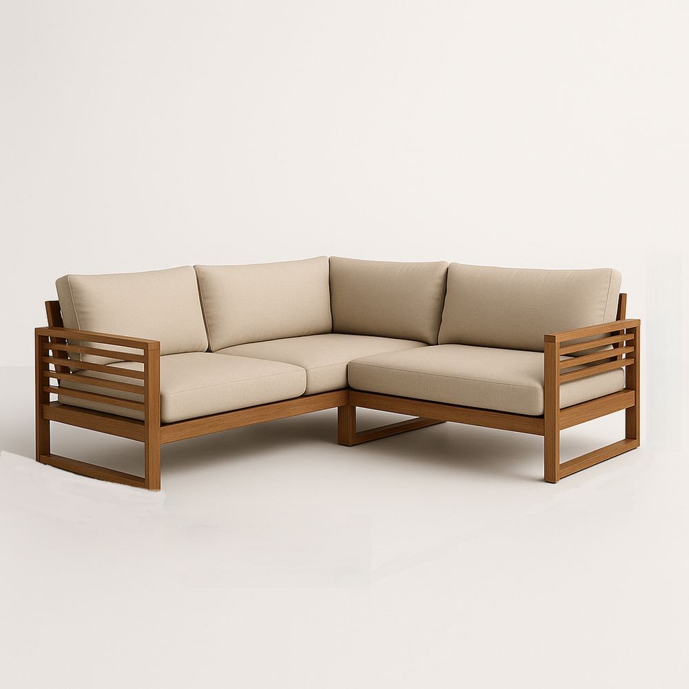 Utendørs hjørnesofa i tre med puter 230x230x70 cm-havremoderne