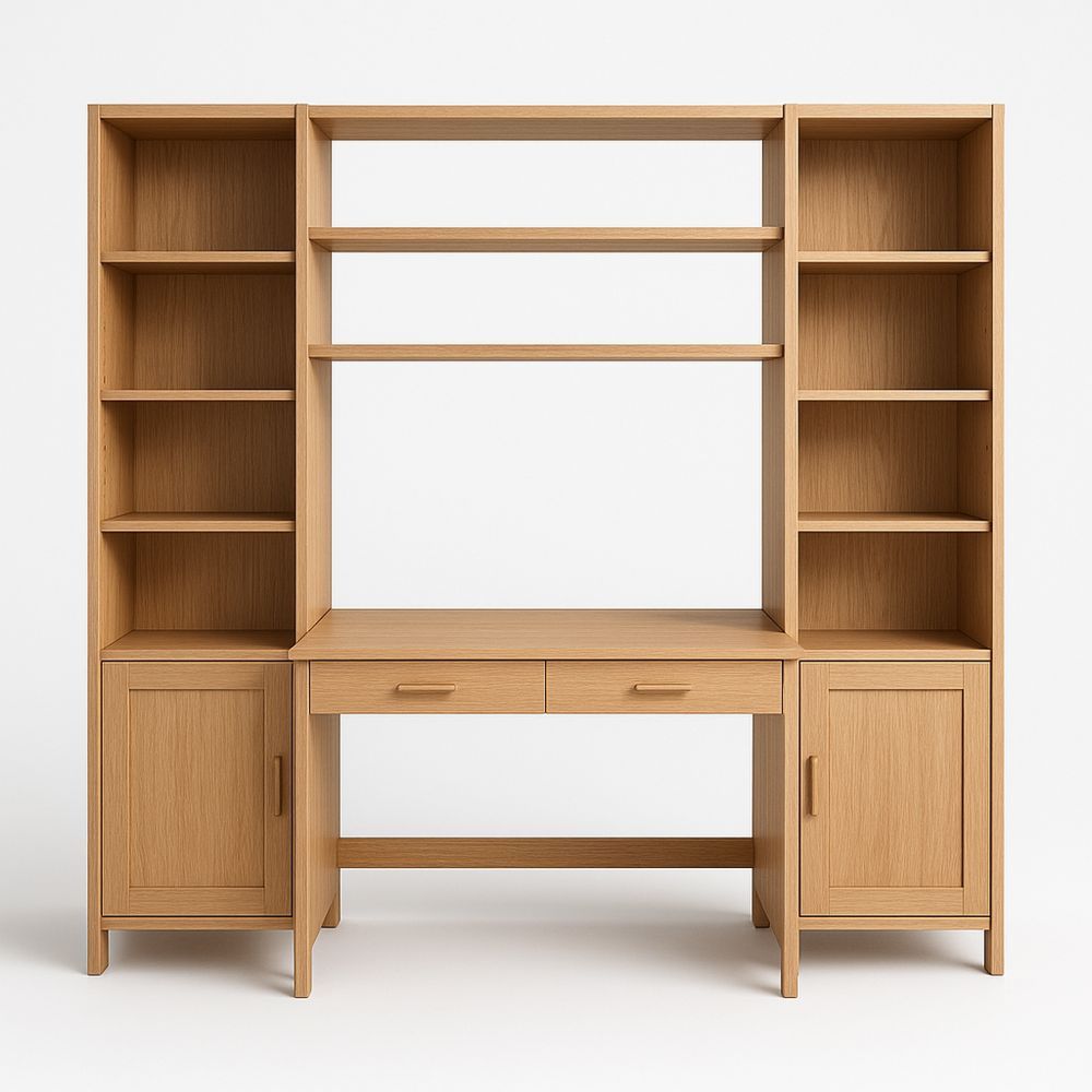 Skrivebord med hyller i eikefiner, naturlig eik 155x50x190 cm-havremoderne