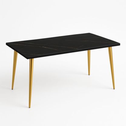 Spisebord i svart marmorert MDF med metallben 200x90 cm-havremoderne
