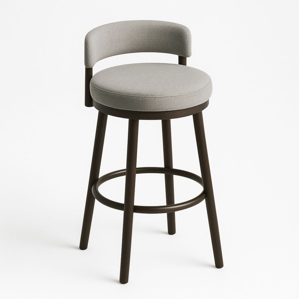 Barstol med polstret sete og tresokkel i ullstoff-havremoderne