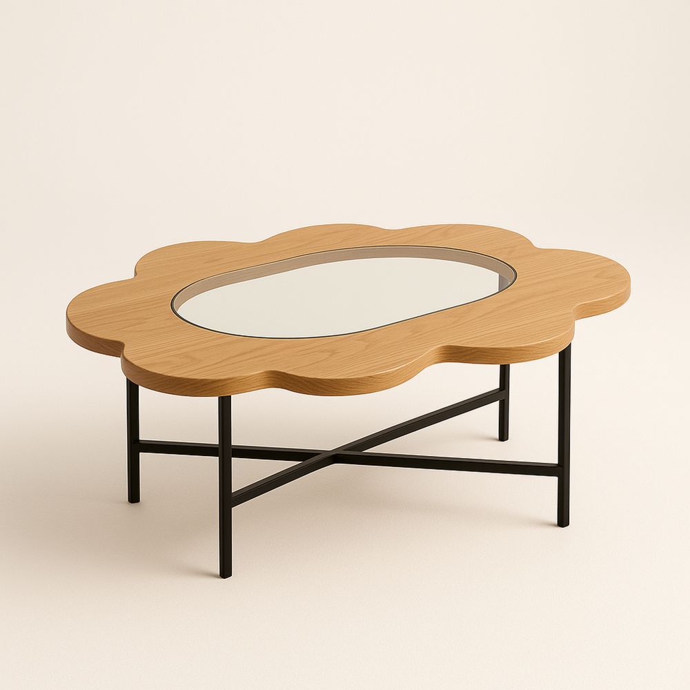 Sofabord i tre med glassplate brun/svart-havremoderne