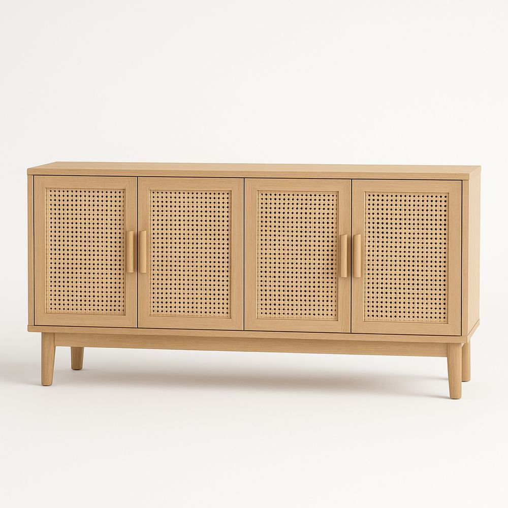 Skjenk i eik med flettet rottingdør 4-dørs 160x40x80 cm-havremoderne