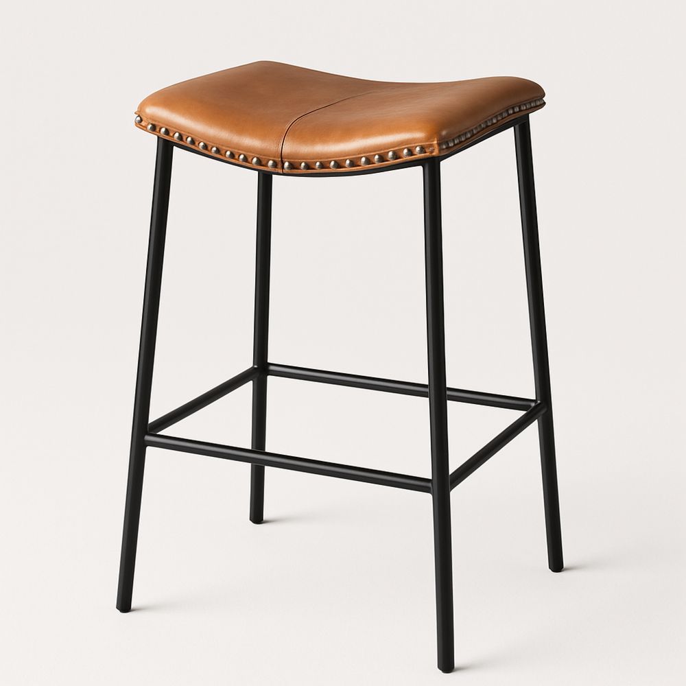 Barstol i skinn sete metallramme brun 75cm høy-havremoderne