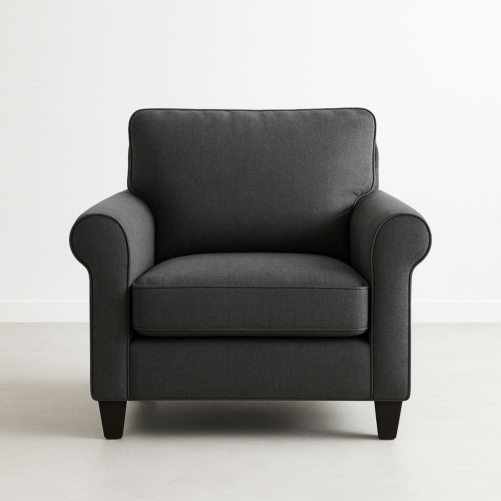 Mørkegrå lenestol i polyesterstoff med treben-havremoderne