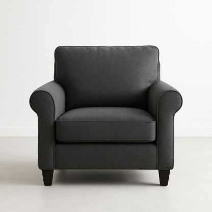 Mørkegrå lenestol i polyesterstoff med treben-havremoderne