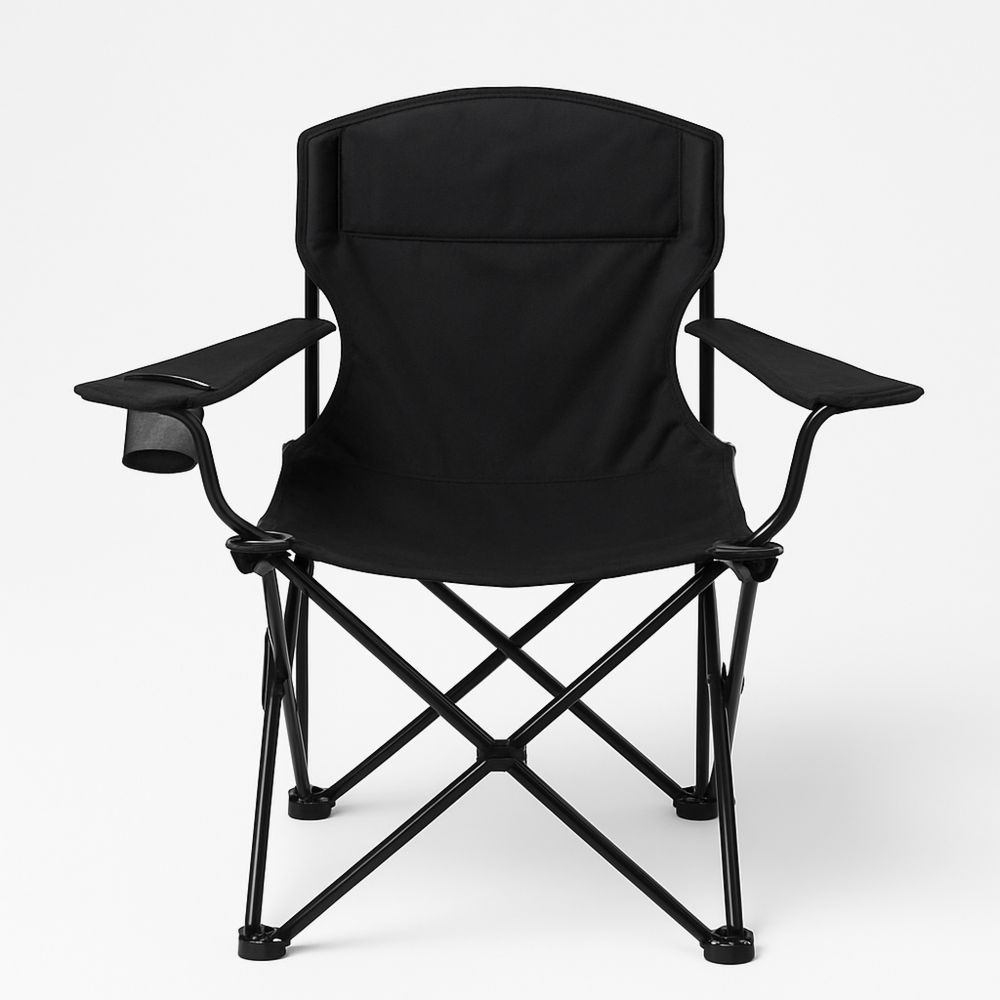 Sammenleggbar polyester campingstol med koppholder Svart-havremoderne