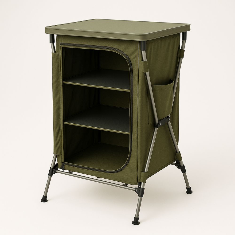 Sammenleggbar campinghylle i polyester og aluminium, olivengrønn 60x48x80 cm-havremoderne