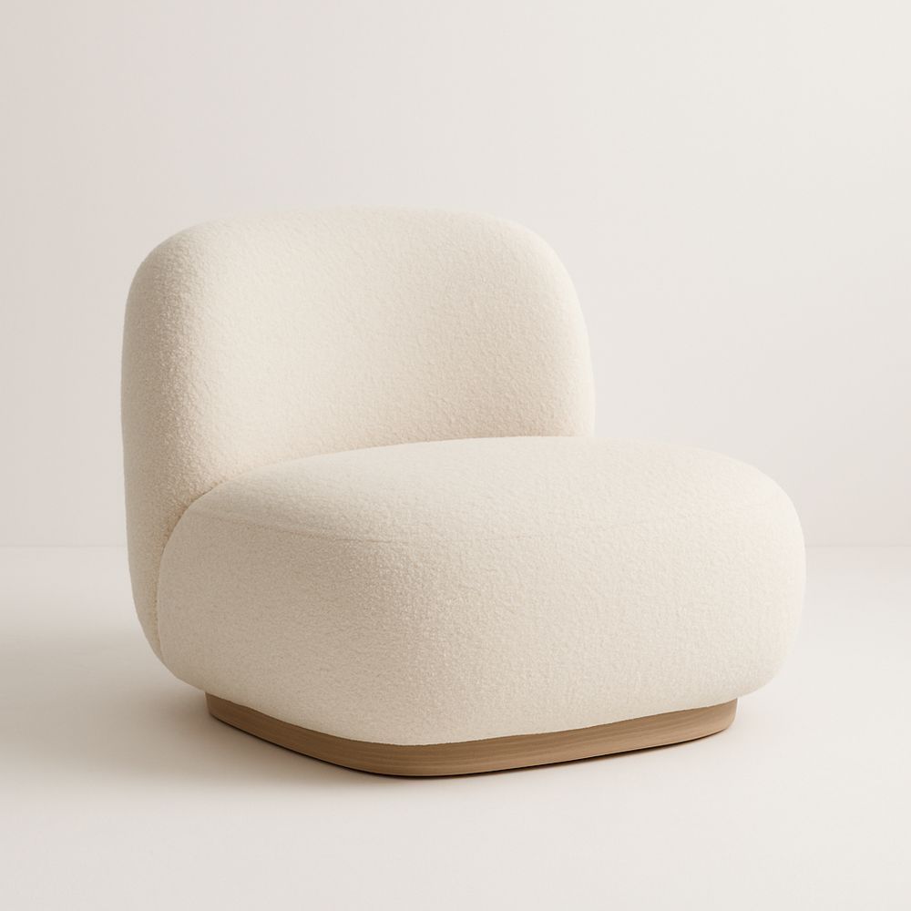 Boucléstol kremfarget treverk 85x78x90 cm-havremoderne