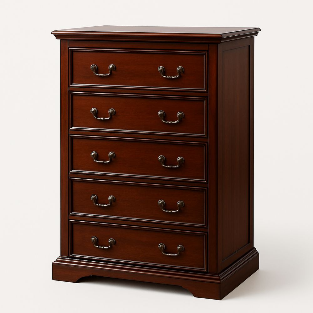 Kommode i tre med 5 skuffer i brun farge 120cm høyde-havremoderne